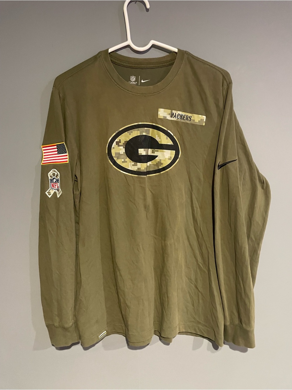 Green Bay Packers Men’s NFL Salute To Service Nike LongSleeve Tee Dri-Fit Size M
